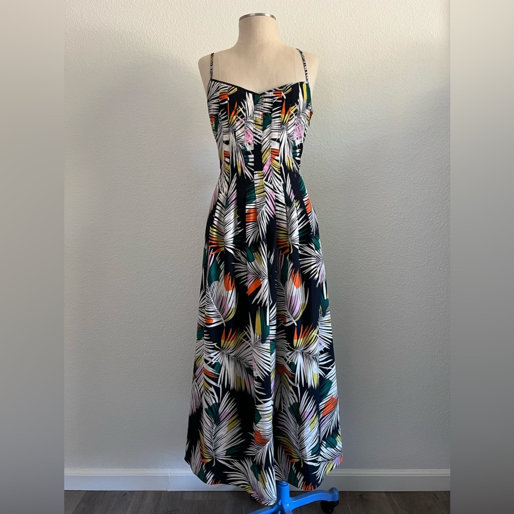 Banana Republic Palm Print Maxi Dress Pleated Size 6 NWT